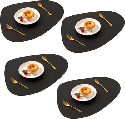 longziming -Leren Placemats Set van 4 – Zwart – Afwasbaar & Waterafstotend – Hittebestendige Tafelmatten voor Binnen & Buiten