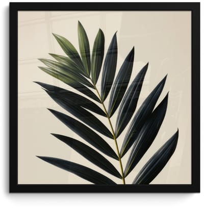 Poster in lijst - Fotolijst 40x40 cm - Posters - Palmblad - Donkere bladen - Subtiel - Posterlijst zwart - Decoratie - Wanddecoratie woonkamer - Muurdecoratie slaapkamer
