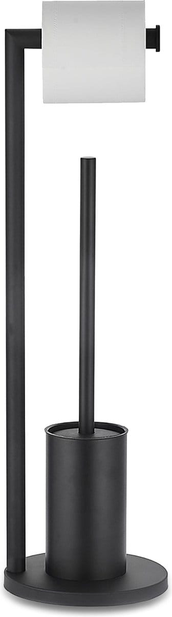 VDN Stainless wc rolhouder staand - wc borstel met houder zwart - Toiletrolhouder en toiletborstel met houder - RVS - 2 in 1