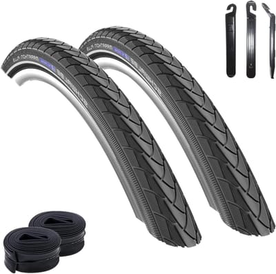 Fietsbanden Set - Banden Binnenbanden - Veilig Fietsen - Reflecterende Strepen - 28 Inch - Zwart