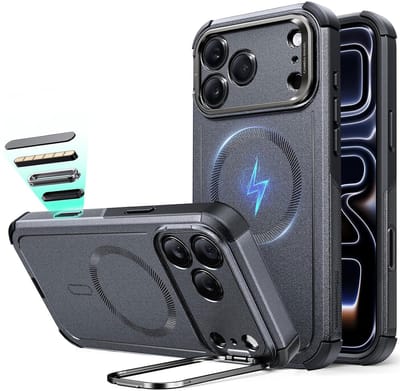 ESR Hoesje Geschikt voor iPhone 17 Pro - Cyber Tough Stand - Compatibel met MagSafe / Qi2 - Back Cover met Standaard - Kickstand - Camera Control - Grijs