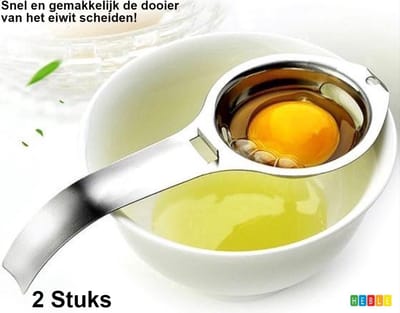 *** 2 Stuks Professionele Ei-scheider Keuken Voordeel - Splitsen van Eiwit & Eigeel - RVS & Zilver - Met Slagkant - van Heble® ***