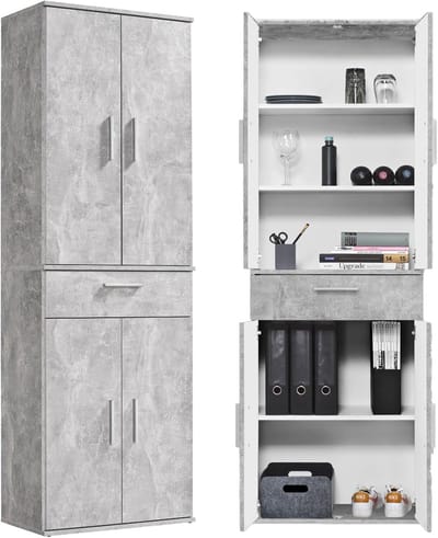 mokebo Opbergkasten Bureaukast 'Der Praktische' (60 x 180 cm) multifunctionele Archiefkast met een lade in grijs beige hout