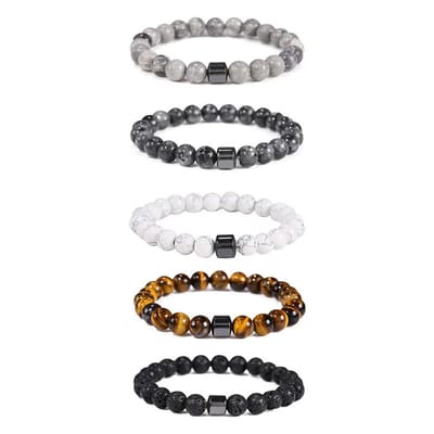 Kralen Armband met Zwarte Hanger - Mat Zwart - Natuursteen - Armbanden Heren Dames Vrouwen - Kralenarmband - Papa Cadeau Voor Mannen - Vaderdag
