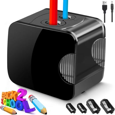 Elektrische Puntenslijper - Zwart - 6-12 mm - USB Oplaadbaar met Dubbele Gaten - Voor School en Kantoor