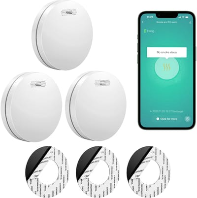 SAVS SM11W Slimme rookmelder met wifi 3-pack - 10 Jaar batterij - Tuya Smart Home app - Geen LED lampje - Montage zonder boren - Rookmelders met extra dun design - Voldoet aan Europese norm - Brandalarm