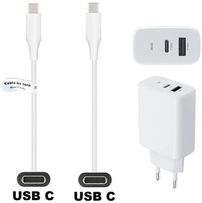 OneOne 30W super snellader met 2 poorten. Oplader met Sterke 0,5m USB C naar C kabel. PD lader adapter past op Samsung Galaxy A33, A52, A53, A6s, A70, A71, A72, A73, A80, A90, C7 Pro, C9 Pro, Galaxy F02s, F12, F13, F22, F23, F52