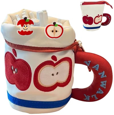 Dailygoods- Pennenetui met appelpatroon - Grote Etui - Verticale Etui - Etui voor Meisjes - School/Opbergtas - Duurzaam Canvas