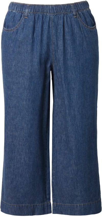 Laurasøn - Dames - Linnenmix culotte kuitlang wijde pijp elastische tailleband - Blauw denim - Maat 38