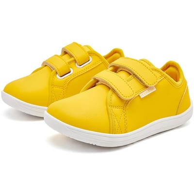 HOBIBEAR Kinderen Blotevoeten Schoenen Klein/Groot/Kind Brede Teen Minimalistische Sneakers Lichtgewicht Klittenband Kunstleer Schoenen 35 yellow