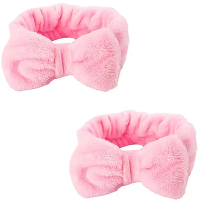 Skincare hoofdband met strik - Roze Make-up hoofdband - Gezichtverzorgings band - 2 stuks - Elastisch - Hoofdband - Skincare Headband - Roze met strik - CHPN