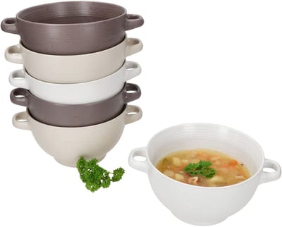 Set van 6 SANDY soepkoppen met handvatten voor 6 personen gemaakt van steengoed - 24328218