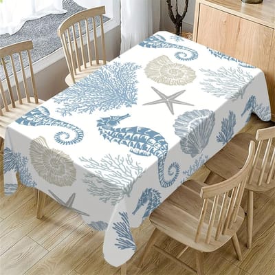 Tafelkleed met Oceaan Thema voor Tafeldecoratie Zomer Koraal Zeepaardje Schelpen Zeester Kust Keukentafelkleed Feestdecor 90x140cm white