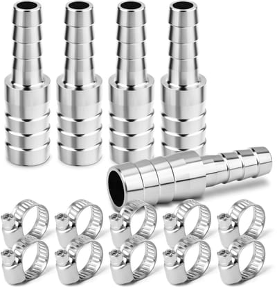 Dailygoods- Slangverbinder 5 Stuks - Roestvrij Staal - Slangkoppeling 25mm naar 8mm - Slangstuk voor Water/Brandstof/Lucht - Slangklemmen - Hoogwaardige Kwaliteit
