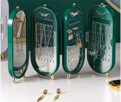 Borvat® Compact Sieradenhouder – Oorbellen- en Kettingen Organizer – Sieradendoosje met Spiegel – Groen