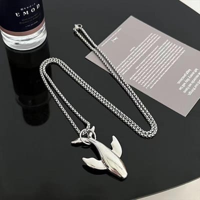 Vintage Eenvoudige Walvis Hanger Ketting Grote Witte Haai Ring Sets Voor Vrouwen Verfijnd High-End Ontwerp Feest Bedel Sieraden Cadeau black