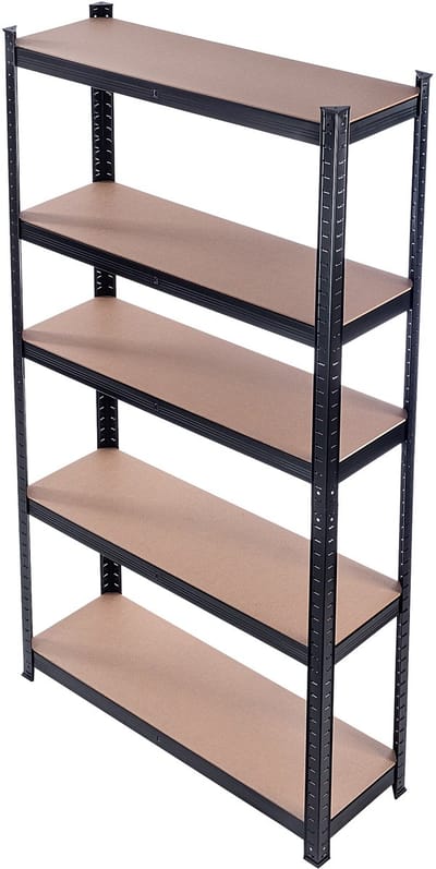 KADAX Metalen rek, kelderrek van metaal, rek voor zware lasten voor tuingereedschap, stabiel werkplaatsrek met 875 kg draagvermogen, garagerek voor auto-onderdelen, reksysteem, opbergrek (zwart, 180 x