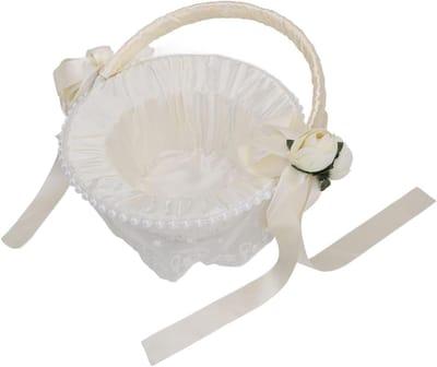 Bloemenmeisje Mand - Bruiloft Decoratie - Bruiloft Ceremonie - Handgeweven Stijl - 32x28x13 cm - Wit