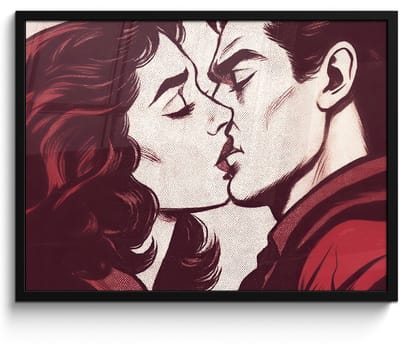 Poster in lijst - Fotolijst 80x60 cm - Posters - Kussen - Personen - Retro - Bordeaux - Posterlijst zwart - Decoratie - Wanddecoratie woonkamer - Muurdecoratie slaapkamer