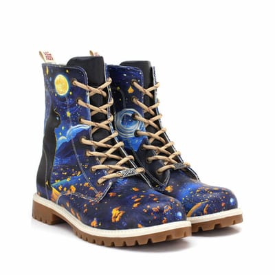 Goby Dames Veterboots – Sterrennacht Print – Handgemaakt Vegan Leer – Comfortabele Damesboots – Maat 39