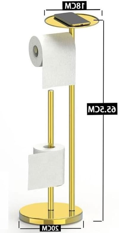 Vrijstaande Toiletpapierhouder van RVS - Vouwbare Papierdispenser met Opbergplank en Antiroest Behandeling, Geschikt voor 5 Rollen (Goud)