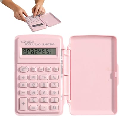 Mini rekenmachine - Klein apparaat - Kantoor school - Beschermend deksel - 15 x 8 cm - Roze