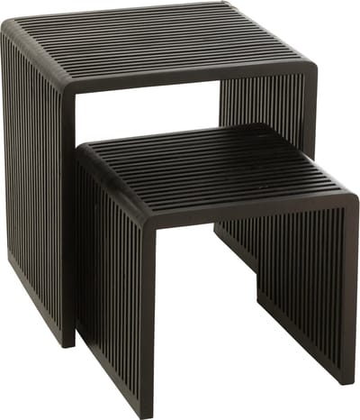 Set Van 2 Koffietafels/ bijzet tafels Kubus Gerecycleerd Teak Zwart