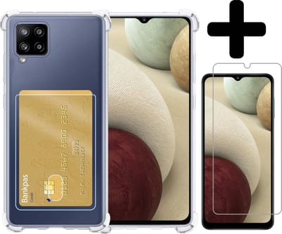 Hoesje - Geschikt voor Samsung Galaxy A12 - Met Screenprotector - En Pashouder - En Kaarthouder - Telefoon Hoes Shockproof - Siliconen Case - Back Cover - Shock Proof - Pasjes Houder - Telefoonhoesjes - Transparant