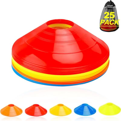(Set van 25 - Agility voetbalkegels met draagtas en voor, voetbalkegels voor training, voetbal, basketbal, coaching, behendigheidskegels voor binnen- en buitenspellen