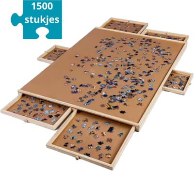 Livista Puzzelplaat voor 1500 Puzzelstukjes met 6 Lades – Puzzelbord met Opbergsysteem -– Puzzelmat van Hout – Puzzeltafel