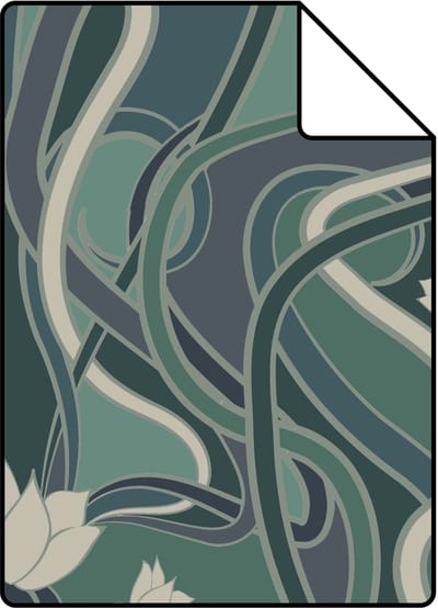 Proefstaal ESTAhome behang vintage bloemen in art nouveau stijl vergrijsd groen en blauw - 26.5 x 21 cm - 139894-S