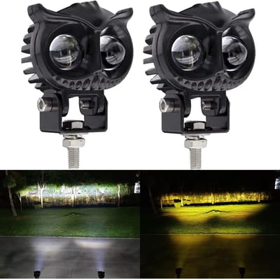 Oneay LED-mistlampen voor motorfietsen (2 stuks, dubbele kleur: ambergeel/wit) – Extra schijnwerpers/werklampen voor motorfietsen; geschikt voor motorfietsen, vrachtwagens, auto's, ATV's, SUV's, boten, heftrucks en tractoren.
