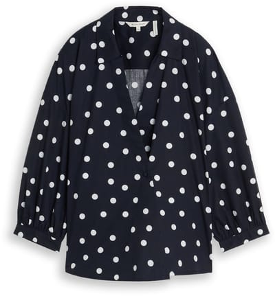 Tom Tailor - Wijdvallende wikkelblouse - Maat 38 - navy big dot design