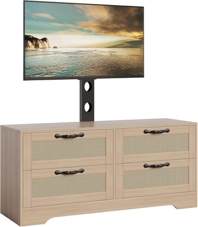 TV-Meubel met Ingebouwde TV-Beugel - Voor TV's tot 70 inch - 4 Rotan Lades - Boho & Natuurlijk Design - TV-Kast / Dressoir - Naturel Hout