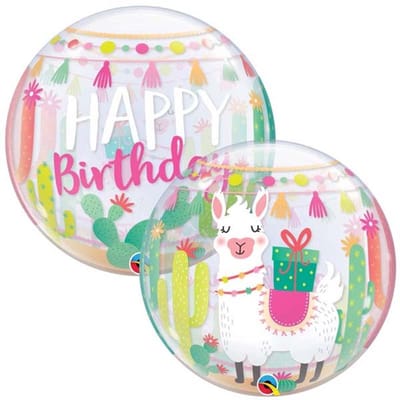 Bubble ballon: 56cm Happy Birthday met Lamas Verjaardag van QUALATEX (op is op)