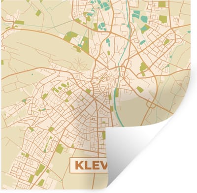Muurstickers - Sticker Folie - Kleve - Vintage - Kaart - Stadskaart - Plattegrond - 100x100 cm - Plakfolie - Muurstickers Kinderkamer - Zelfklevend Behang XXL - Zelfklevend behangpapier - Stickerfolie