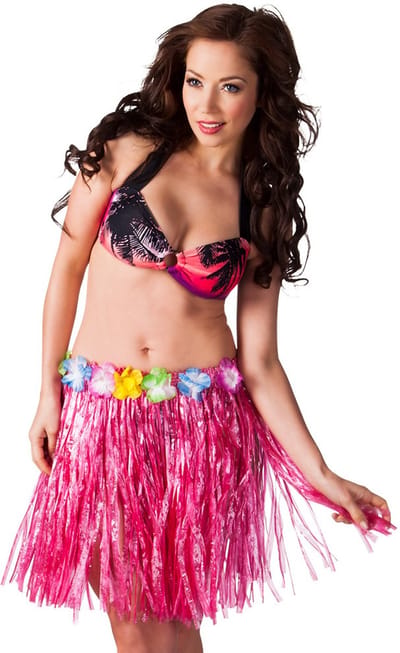 Boland Hawaii verkleed rokje - dames - roze - hoela rokje - tropisch - kort 45 cm - verkleedkleding