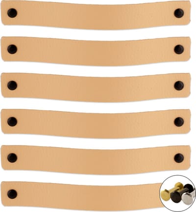 Leren handgrepen - Naturel - 6 stuks - 20,0 x 2,5 cm - incl. 3 kleuren schroeven - Handgrepen leer - Leren meubelgreep - Leren handvaten kast - Leren lus - Handgreep kast leer - Leren greepjes - Handvat leer - Leren deurgreep - Leren handgreep