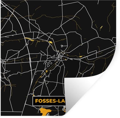 Muurstickers - Sticker Folie - Goud - Stadskaart - Plattegrond - Fosses-La-Ville - Kaart - 100x100 cm - Plakfolie - Muurstickers Kinderkamer - Zelfklevend Behang XXL - Zelfklevend behangpapier - Stickerfolie