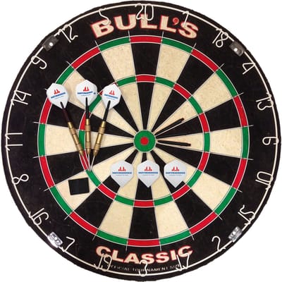 Darts Warehouse Starters Set - Dartbord (Bulls Classic) & Ophangset - 19g Dartpijlen - Shafts + Flights - Darten - Cadeau vader