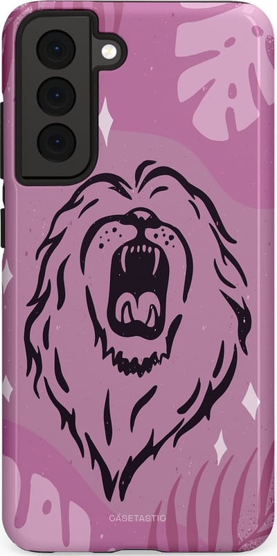 Casetastic hoesje geschikt voor Samsung Galaxy S21 FE 5G - Dubbellaagse bescherming - Trots en vurig - Fashion Case - Lila Lichtroze Donkergrijs