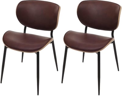 Set van 2 eetkamerstoelen MCW-O45, gebogen houten kunstleer 280g/m² Oeko-Tex MVG-gecertificeerd ~ natuurlijk, vintage bruin