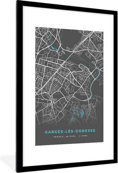Fotolijst incl. Poster - Frankrijk - Garges-lès-Gonesse - Stadskaart - Kaart - Plattegrond - 80x120 cm - Posterlijst