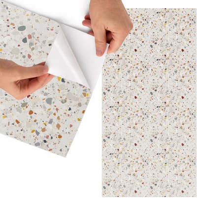 Tulup Meubelfolie - Terrazzo mozaïek Decoratiefolie - 75x150 cm - Beige Meubelfolie - Wrapfolie Keuken - Minimalist Meubelfolie - Decoratiefolie - Tafeldecoratie - Achtergronden en patronen