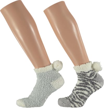 Apollo Dames sokken - 2 pack - blauw/wit - one size - pluche - warm