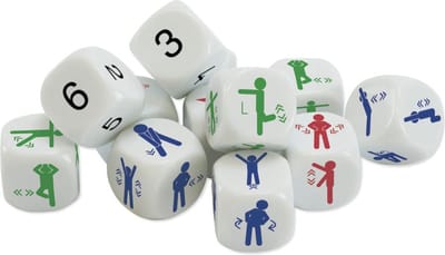 Dobbelstenenset 'Bewegingen" 12 Delige Set In Box