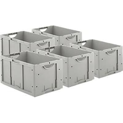 Euro Box serie LTB 6320, gemaakt van polypropeen, inhoud 61,7 l, zonder deksel, L 600 x B 400 x H 320 mm, grijs, 5 stuks