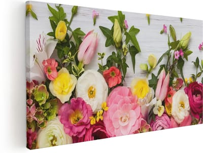 Artaza Canvas Schilderij Bloemen - 40x20 cm - Klein - Wanddecoratie Bloemen - Muurdecoratie Woonkamer - Kamer Accessoires Kleurrijk