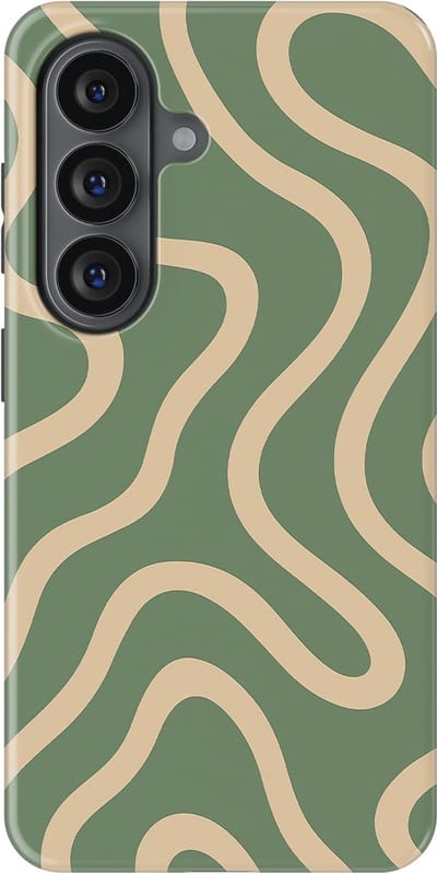 DripCase Curvy Lines Hoesje Samsung Galaxy S26 | Backcover met Mag | Design Tough Case Samsung Galaxy S26 Olive Drift