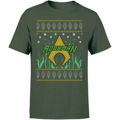 DC Aquaman Knit Men's Christmas T-Shirt - Forest Green - XL
